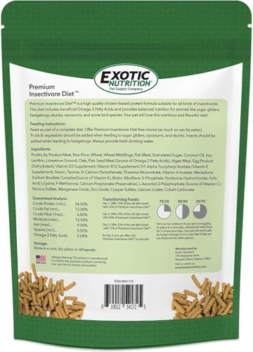 Premium Insectivore Diet (2.6 lb.) - Healthy Nutritious Chicken Based High Protein Pellet Diet - for Sugar Gliders, Hedgehogs, Opossums, Skunks & Other Insectivores - size: 2.6 Pound (Pack of 1)