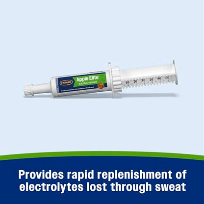 Farnam Apple Elite Electrolyte Paste Supplement for Horses, 60 cc Syringe, Replaces Vital Minerals, Hydration Electrolytes for Horses, No Added Sugar, Digestion Support, Muscle Function & Recovery