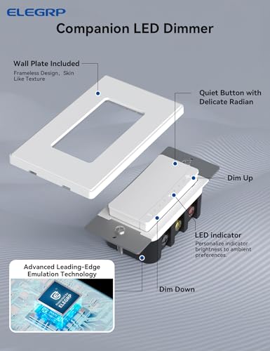 ELEGRP LEDPro™ Multi-Location Dimmer, EDM25BM Master Dimmer Light Switch for LED, Single Pole/3 Way, 1 Pack, Matte White - color: Matte White, size: Master