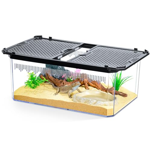 High-Transparency Reptile & Insect Enclosure Terrarium with Magnetic Door, Excellent Ventilation, Easy Cleaning, and Strong, Long-Lasting Build for Cricket,Frog,Gecko, Tarantula, Hermit Crab(Black,12) - color: Black, size: 12x8.1x5.3 Inch