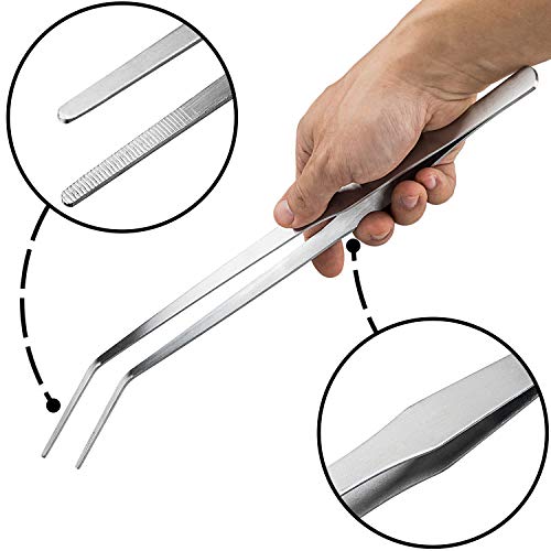 OIIKI 15 inch Curved Aquarium Tweezers, Stainless Steel Polished Tongs Tweezers with Precision Serrated Tips for Garden, Kitchen, Indoor & Outdoor - size: 15 inch Curved (1 PCS)