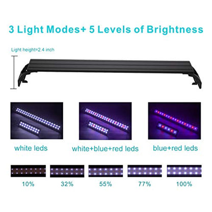 hygger 9W Full Spectrum Aquarium Light with Aluminum Alloy Shell Extendable Brackets, White Blue Red LEDs, External Controller, for Freshwater Fish Tank (12-18 inch) - size: 9W (12-18 inch)