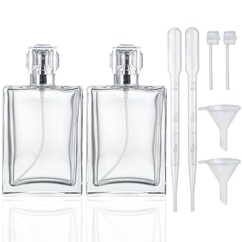 YU FENG 2 Pack Perfume Spray Bottles, 100ml/3.4oz Refillable Glass Perfume Atomizer, Empty Square Clear Glass Cologne Bottles with Fine Mist Spray - color: Style 2