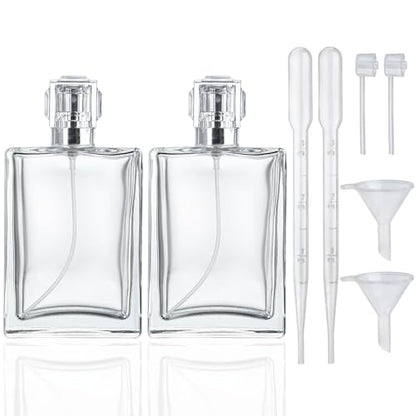 YU FENG 2 Pack Perfume Spray Bottles, 100ml/3.4oz Refillable Glass Perfume Atomizer, Empty Square Clear Glass Cologne Bottles with Fine Mist Spray - color: Style 2