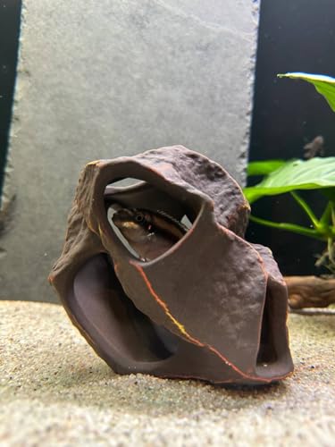Plecoceramics Aquarium Ceramic Decorations Cave Betta Stone Decor - Aquarium Fish Tank Hideway Decor for breeding Cichlids Plecos Betta Toys Hideout (Boulder)