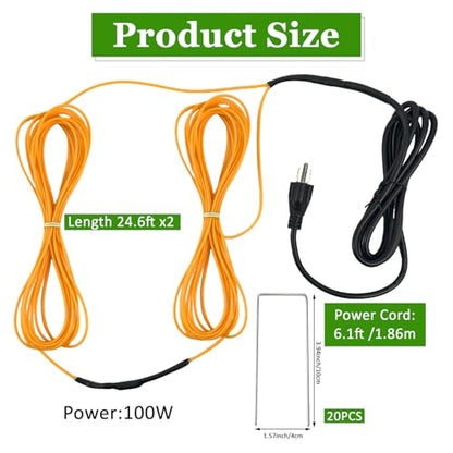 49Ft Soil Heating Cable,Rubber Heating Warming Cable with Thermostat and Ground Stakes,Plant Soil Heater Cable for Cold Frame,Graden,Greenhouse Seed Grow