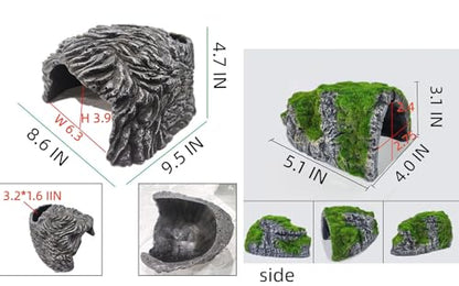Large Reptile Hideout 2-Pack – Natural Wood-Look Resin Caves for Bearded Dragons, Tortoise, Snakes, Geckos & Lizards | Parent-Child Size Set (Large + Small) for Multi-Pet Terrariums