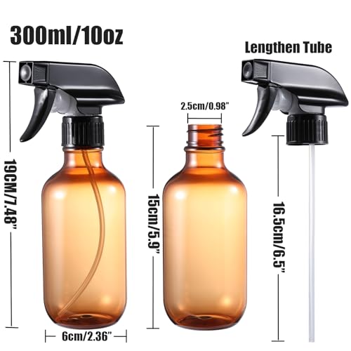 Spray Bottles 2 Pack 10 oz Refillable Plastic Squirt Bottle for Liquid | Fine Mist Water Spray Bottle with Adjustable Stream Nozzle BPA-free Spray Bottle for Hair, Plant, Cleaning, Pet Training - color: Frosted & Amber