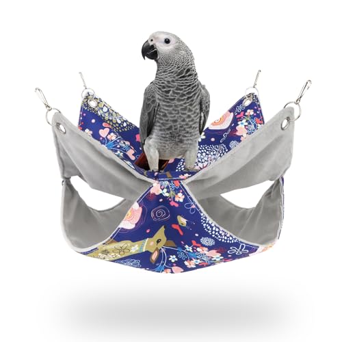 Wontee Bird Double Hammock Warm Nest Bed for Parrot Budgie Parakeet Cockatiel Conure Lovebird Hamster Rat Mice Chinchinlla (L) - size: L