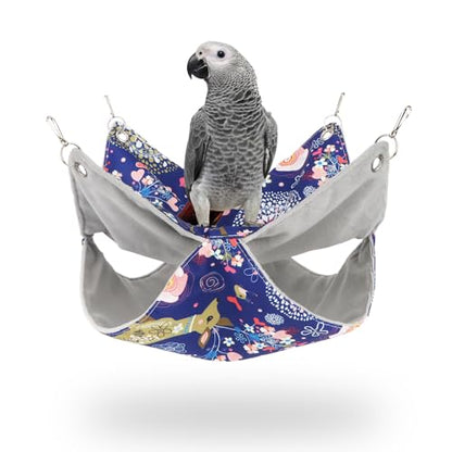 Wontee Bird Double Hammock Warm Nest Bed for Parrot Budgie Parakeet Cockatiel Conure Lovebird Hamster Rat Mice Chinchinlla (L) - size: L
