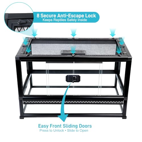 Reptile Terrarium Glass Enclosure 22" × 14" × 12", Front Opening Tank with Mesh Top, Easy Assembly for Small Reptiles, Geckos, Lizards, Snakes, Turtles & More - size: 22" x 14" x 12"