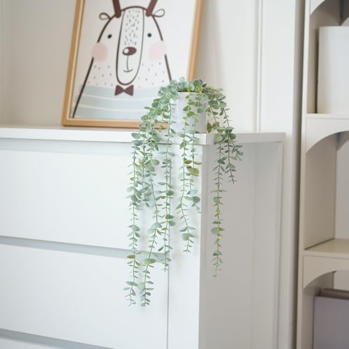 Faux Ivy Eucalyptus Vine Fake Hanging Plants in White Pot, Medium | Decorative Hanging Plants, Fake Greenery, For Shelf - size: Medium