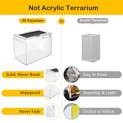 HELIME Reptile Polycarbonate Terrarium Kit 7 Piece Starter Habitat for Tarantula,Lizards,Frogs,Geckos,or Hermit Crabs,Tank with Escape-Proof Locking Lid,Light,Hygrometer,Hide,Tweezer,Bowl,Sprayer - size: Small(12x7x9IN)
