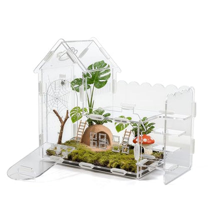 Magnetic Acrylic Terrarium for Jumping Spiders & Small Pets – Easy-Access Front Opening, Feeding Hole, Ideal for Reptiles, Tarantulas, Hermit Crabs & More - size: 9.8"x 4.2"x 7.5"