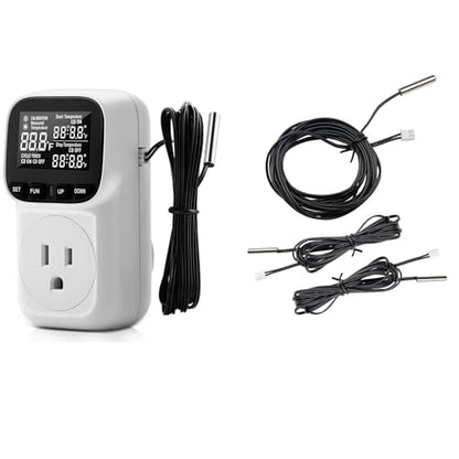 Diymore Plug in Thermostat Temperature Controller Electric Digital Thermostat Timer Heating Cooling Control Mode 110V Thermostat Controller Day Night Timer with Sensor