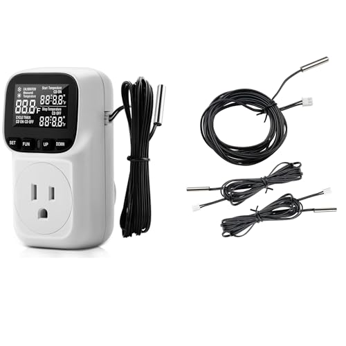 Diymore Plug in Thermostat Temperature Controller Electric Digital Thermostat Timer Heating Cooling Control Mode 110V Thermostat Controller Day Night Timer with Sensor