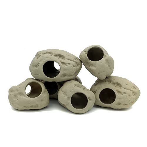 ALEGI Aquarium Decoration Rock Caves for Fish Tank, Ceramic Betta Fish Tank Accessories Hideout, Cichlid Stackable Cave Hiding (3 Small & 3 Medium) - size: 3 Small & 3 Medium