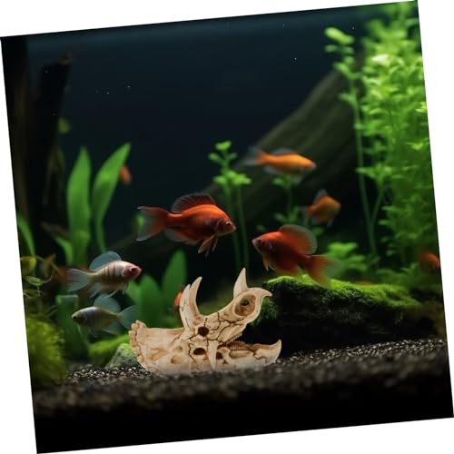 POPETPOP Resin Dinosaur Skull Aquarium Hideout for Shrimp and Reptiles Tank Decor for Freshwater and for Terrarium Landscapes and Boys and Girls Rooms