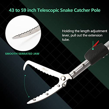 Snake Catcher Tongs Grabber Rattle Heavy Duty with 43 inch to 59 inch Telescopic Pole