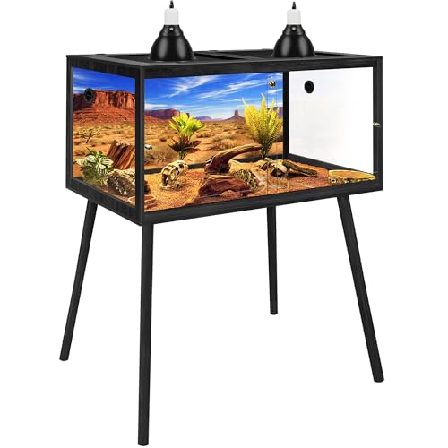 PROLEE 120 Gallon Bearded Dragon Tank with Leg Sand, 4x2x2 Reptile Enclosure with Tempered Glass Sliding Doors, Lockable Front Opening and Metal Mesh Top, Large Terrarium for Lizards and Snakes, Black - color: Black