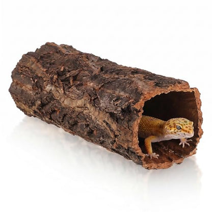 Tree Trunk Reptile Hide Cave, Reptile & Hibian Wood Habitat Hideouts Artificial Cork Bark Tube Small Log Climbing Hidedecorative Terrarium Accessories for Gecko Hermit Crabs Frog Snake, 7. 8"