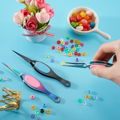 Mudder 3 Pcs Reverse Tweezers Craft Crossing Lock Tweezers Reverse Grip Precision Curved Bent Straight Fine Tip for Craft Jewelry Beading Electronic Laboratory Work (Straight Tip) - style: Straight Tip