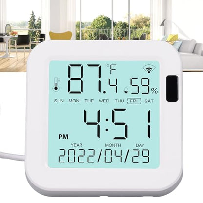 Digital Hygrometer Indoor Thermometer, Wired Room Thermometer and Humidity Gauge with LCD Backlit Display, Indoor Hygrometer Sensor for Bedroom, Baby Room, Office, Terrarium