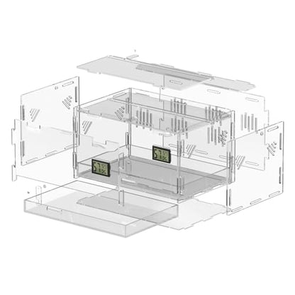 Reptile Terrariums with Temperature Hygrometer, 11.8"x7.9"x5.9" Acrylic Breeding Box Terrarium Cage Tank for Small Reptile Insect Home Office (Terrestrial) - size: Terrestrial--M (Tray)