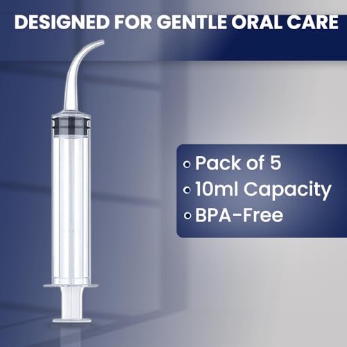 Wisdom Teeth Syringe - Pack of 5 Dental Curved Tip Syringe with Measuring Scale - Oral Care and Tonsil Stone Irrigation Syringes