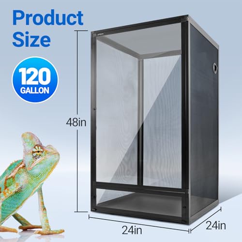 REPTI ZOO 120 Gallon Reptile Terrarium - Aluminum Screen Cage Open Air Foldable Tank for Bearded Dragon, Snake and More