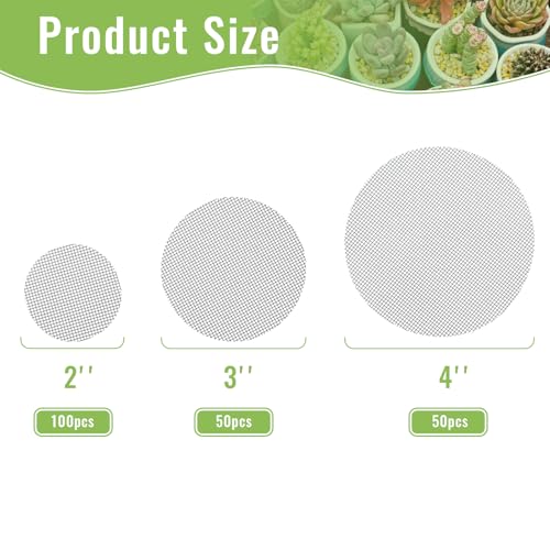 200PCS Bonsai Mesh for Plant Pot Drainage Screen, 2 3 4 Inch Rounds Drainage Hole Mesh Pad, Flower Pot Meshes Mat, Bonsai Bottom Grid Mat for Potted Succulent Prevent Soil Leaking