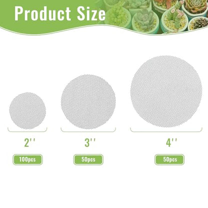 200PCS Bonsai Mesh for Plant Pot Drainage Screen, 2 3 4 Inch Rounds Drainage Hole Mesh Pad, Flower Pot Meshes Mat, Bonsai Bottom Grid Mat for Potted Succulent Prevent Soil Leaking