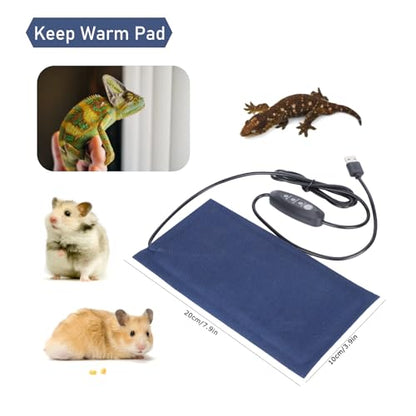 Small Reptile Heating Pad Mat, 25X12x5cm Reptile Heat Pad USB Powered with 3 Adjustable Temperature Small Animal Heating Pad USB Heating Pad for Bearded Dragon/Snake Small Animals(Small)