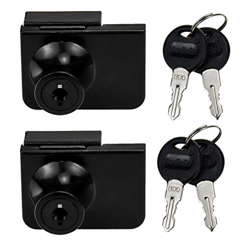 No Drill Showcase Lock for 0.2-0.3 inch Glass, Key Alike - Door to Board Mounting, 2 Sets Black Rectangular 1.89 x 1.38 Inch, Zinc Alloy Glass Lock for Display Cabinet or Jewelry Case - color: Black, size: 1.89 x 1.38 Inch, style: Key Alike - Door to Boar