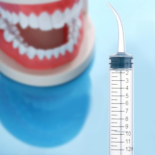 7Pack Wisdom Teeth Syringe, 12ml/cc Dental Syringe with Curved Tip & Measurement, Curved Dental Irrigation Syringe, Disposable Sealed for Dental Care, Oral Tonsil Stone, Feeding, Liquid Injection - style: 12ml/cc Curved Tip