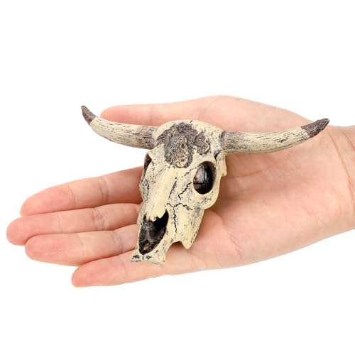 Frcctre 3 Pack Cattle Skull Aquarium Decoration, Resin Fish Tank Cattle Skull Ornaments, Fish Turtle Hidden Reptiles Hideouts Decorations Animal Skull Decor Cave Landscape