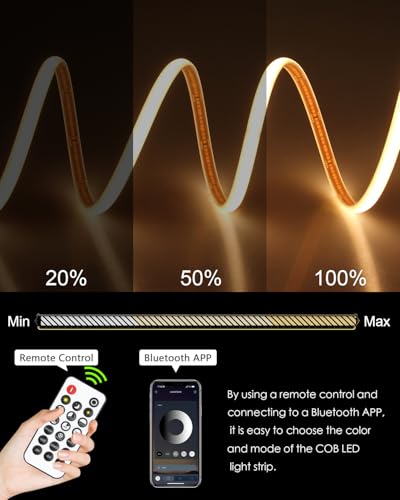24V COB LED Strip Light Warm White 32.8FT Dimmable LED Tape Light with Dimmer 3000K High Density 320LEDs/M Waterproof LED Rope Light Cuttable Includes Adapter for Building Garden Rooftop 10M - color: Warm White, size: 10M