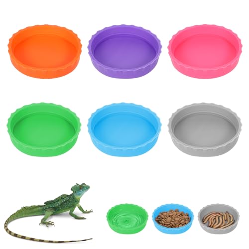 6 PCS Crested Gecko Food and Water Bowl, Reusable Silicone Reptile Feeding Cups for Lizard Anoles Bearded Dragons Tank Terrarium Accessories Supplies for Tortoise, Crab and Small Pet 6 Colors