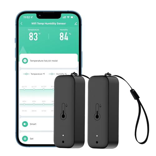 WiFi Thermometer Hygrometer: Smart Temperature Humidity Sensor with App Notification Alert, Data Storage Export, Calibrated Indoor Temperature Monitor, for Room Greenhouse Wine Cellar (2-Pack Black) - color: Black-2P