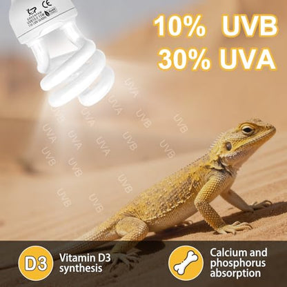 UVB Reptile Light, 10.0 15W UVA UVB Light for Reptiles, Spiral Compact Fluorescent UVB Bulb for Bearded Dragons Tortoise Lizards and Snakes - size: 5.5 in 10.0