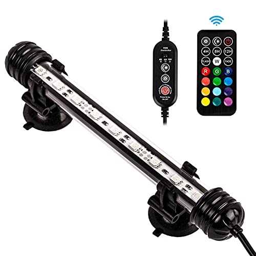 7.5" Timer Color Changing LED Fish Tank Aquarium Submersible Light with Remote/Colored Aquarium LED Tank Lights Fixture for Underwater Decorations, Plant Grow, Saltwater Freshwater Fish, KT6007