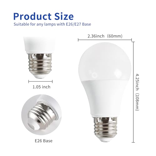 3PK Full Spectrum Light Bulbs, 9W, 6000K Natural Light That Mimic Sunlight, Boosts Mood, Energy, Focus, A19, Sunlike Happy Light Bulbs with E26/27 Base for Most Lamps - size: 3PK