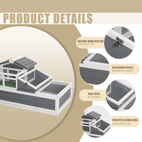 3-Room Tortoise House Habitat with Balcony & 2 Stories, Wooden Tortoise Enclosure Indoor & Outdoor with Ramp, Openable Roof, Shelf Storage for Small Animals, 44.1" x 25.6" x 23.2"