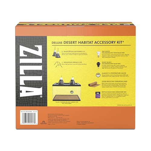 Zilla Desert Habitat Accessory Kit, Starter Kit for Reptiles, Easy Start for Desert-Dwelling Reptiles, Includes Lighting, Bedding and Food, Ideal for Size 10G Terrariums - size: Desert Accessory Kit, style: Desert Habitat