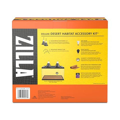 Zilla Desert Habitat Accessory Kit, Starter Kit for Reptiles, Easy Start for Desert-Dwelling Reptiles, Includes Lighting, Bedding and Food, Ideal for Size 10G Terrariums - size: Desert Accessory Kit, style: Desert Habitat