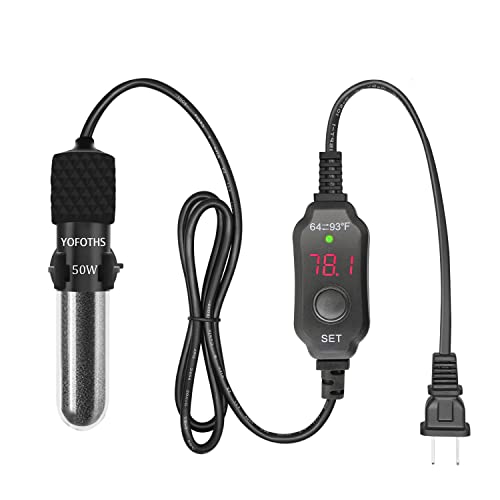 YOFOTHS Adjustable Mini Aquarium Heater 5-10 Gallons Submersible Small Fish Tank Heater 50W Digital Display Thermostat External Temperature Controller (50W) - size: 50W