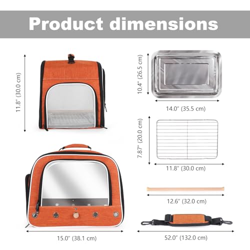 halinfer Large Bird Carrier Cage, Portable Bird Carrying Bag with Metal Tray and Grate to Transport Medium and Large Birds Like African Grey, Long Tail Cockatiel and Parrot - color: Orange