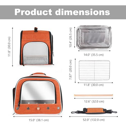 halinfer Large Bird Carrier Cage, Portable Bird Carrying Bag with Metal Tray and Grate to Transport Medium and Large Birds Like African Grey, Long Tail Cockatiel and Parrot - color: Orange
