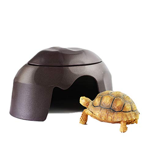 OMEM Reptiles House with Ceramic Sink Terrarium Hide Cave Breeding Box Shelter Habitat Decor Hideouts for Turtle Lizard Tortoise Snake (S,Coffee) - color: Coffee, size: S