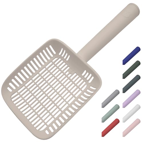 TypeC Cat Litter Scoop - Small Holes (0.11in) Big Size Scooper - Long Handle & Easy Cleaning - Hanger for Litter Box - color: Beige